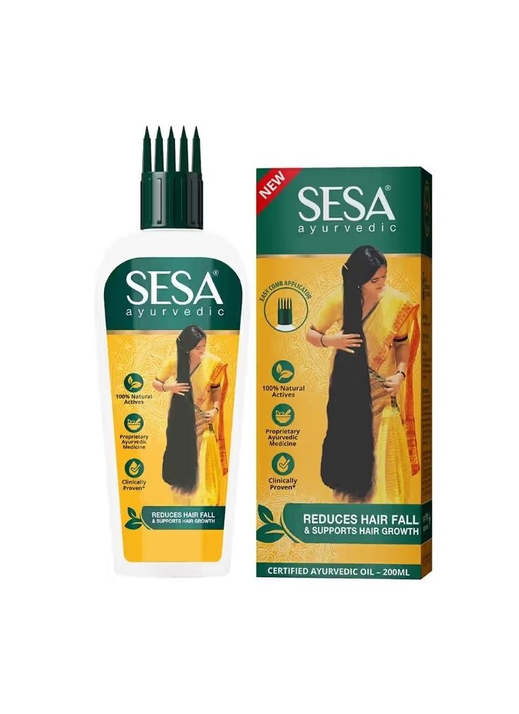 سيسا زيت سيسا الأيورفيدي للشعر مع مشط للتوزيع – زيت عشبي للحد من تساقط الشعر ودعم نموه، عبوة صفراء مخضرة، مئتا مل، قطعة واحدة - Image 1